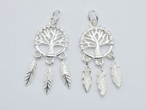 1pc 925 Sterling Silver Charm, Tree of life Charm, 26x12mm-BeadBasic