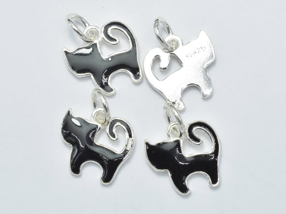 1pcs 925 Sterling Silver Charm-Enamel Black Dog Charm, Dog Pendant-BeadBasic