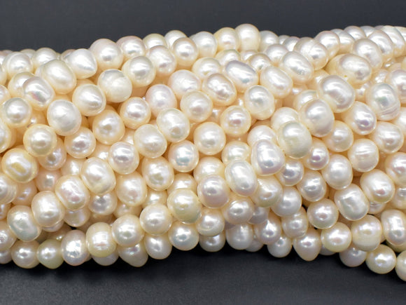 Fresh Water Pearl Beads-White, Approx 6-7mm Potato Beads-BeadBasic