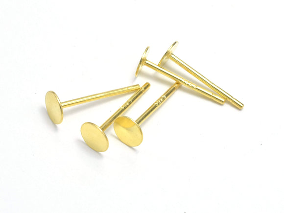 20pcs (10pairs) 24K Gold Vermeil Flat Pad Earring Stud Post, 925 Sterling Silver Earring Stud Post 11mm-BeadBasic