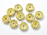 Rhinestone, 6mm, Finding Spacer Round,Clear, Gold plated Brass, 30 pieces-BeadBasic