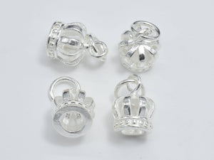 2pcs 925 Sterling Silver Charm, Crown Charm, Crown Cap, 8x11mm-BeadBasic