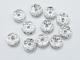 Rhinestone, 6mm, Finding Spacer Round,Clear,Silver plated Brass, 30pcs-BeadBasic