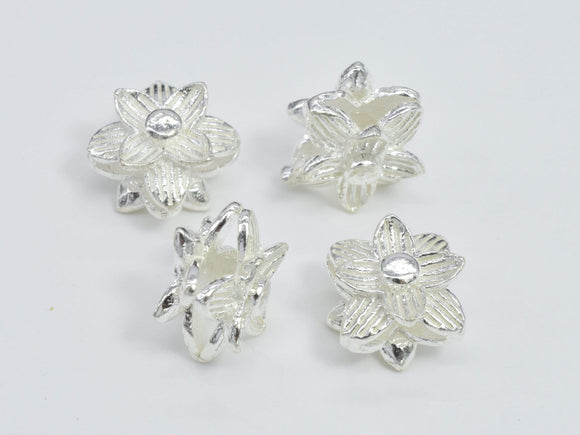 2pcs 925 Sterling Silver Beads-Flower, 7x7mm, 5.3mm Thick-BeadBasic