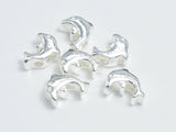 2pcs 925 Sterling Silver Beads- Dolphin, 7x6mm, 3.2mm Thick-BeadBasic
