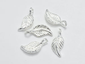 4pcs 925 Sterling Silver Charms, Leaf Charms, 12x5mm-BeadBasic
