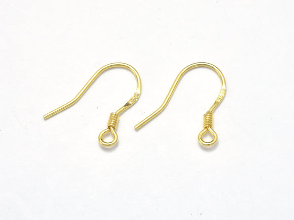 10pcs 24K Gold Vermeil Earring Hook, Fishhook, 925 Sterling Silver Earring Hook, 15x10mm-BeadBasic