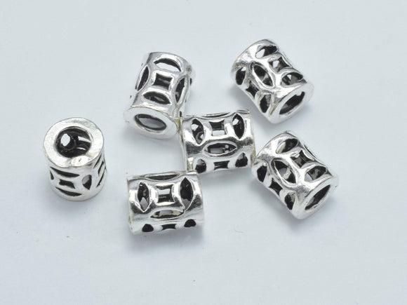 4pcs 925 Sterling Silver Beads-Antique Silver, 5.3x6.3mm Tube Beads-BeadBasic