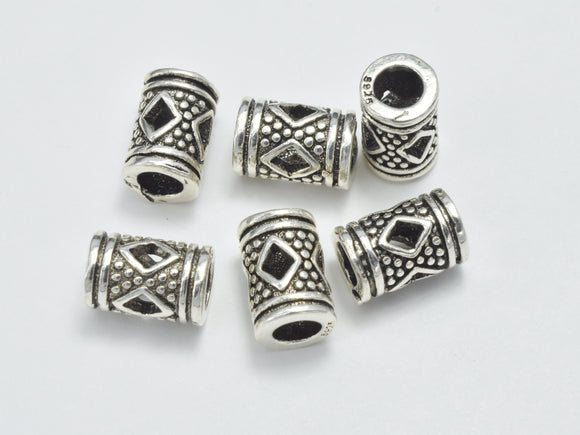 2pcs 925 Sterling Silver Beads-Antique Silver, 4.8x7.5mm Tube-BeadBasic