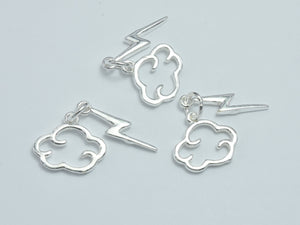 2sets 925 Sterling Silver Charms, Cloud Charms, Lighting Charms, Cloud 14x12mm, Lighting 18x4mm-BeadBasic