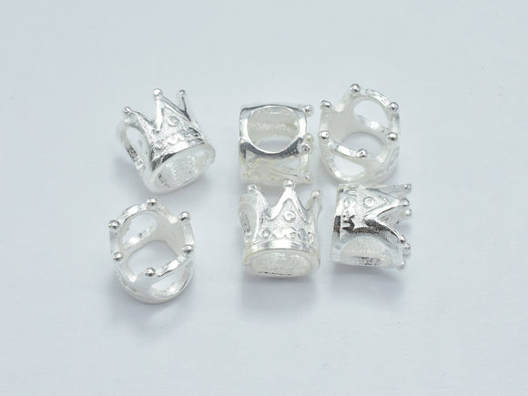 4pcs 925 Sterling Silver Crown Beads, 6.3mm, Big Hole Crown Beads-BeadBasic