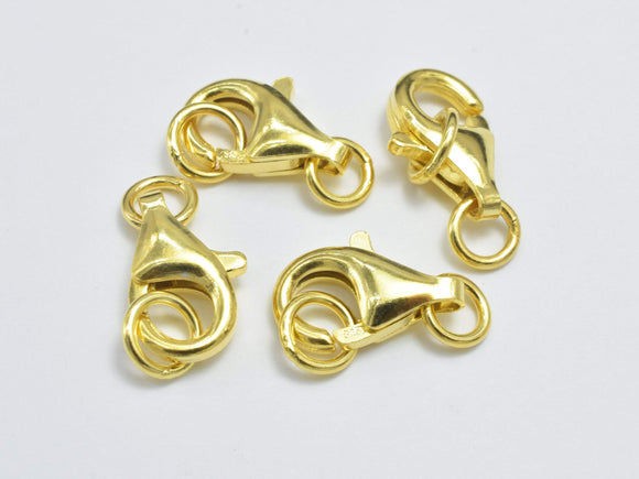 2pcs 24K Gold Vermeil Lobster Claw Clasp, 925 Sterling Silver Clasp, 11x6mm-BeadBasic