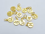 1pcs 24K Gold Vermeil Astrology Sign Charms, 925 Sterling Silver Charms, 9.2mm Coin Charms-BeadBasic