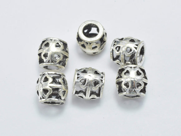 2pcs 925 Sterling Silver Beads-Antique Silver, Filigree Drum Beads, Big Hole Spacer Beads, 7.5x6.8mm-BeadBasic