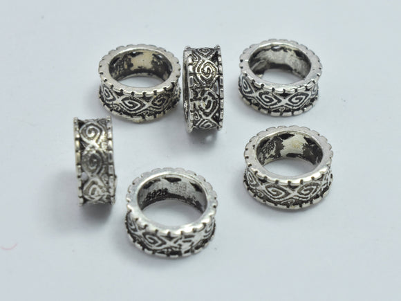 4pcs 925 Sterling Silver Beads-Antique Silver, 7x3mm, Tube Beads, Big Hole Beads-BeadBasic