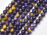 Rain Flower Stone, Purple, Yellow, 8mm Round Beads-BeadBasic