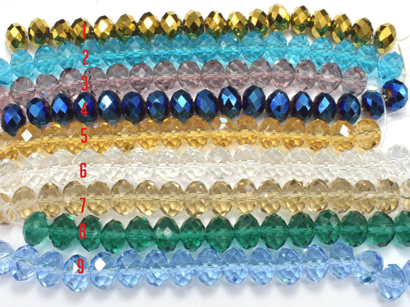 Crystal Glass Beads, 9x12mm Faceted Rondelle Beads, 6 Inch-BeadBasic