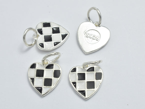 2pcs 925 Sterling Silver Charm - Enamel Heart Charm, Heart Pendant, 9x10mm-BeadBasic