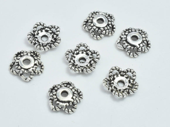 10pcs 925 Sterling Silver Bead Caps-Antique Silver, 6.5x1.8mm Flower Bead Caps-BeadBasic