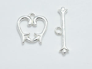 2sets 925 Sterling Silver Toggle Clasps, Loop 13x13mm, Bar 20x4mm-BeadBasic