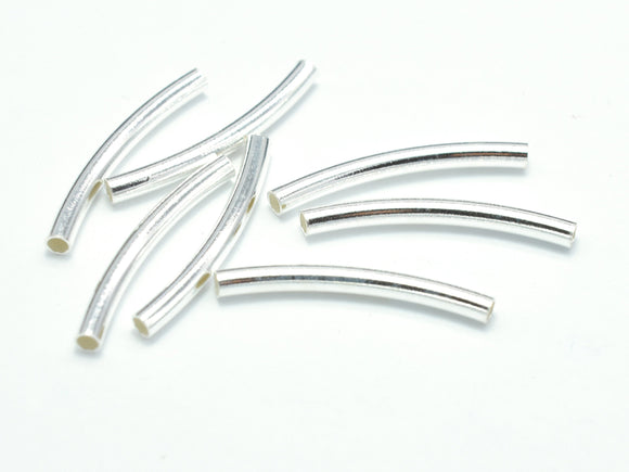6pcs 925 Sterling Silver Tube, Curved Tube, 2x25mm, Hole 1.4mm-BeadBasic