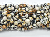 Rain Flower Stone, Creamy White, Black, 6mm Round Beads-BeadBasic