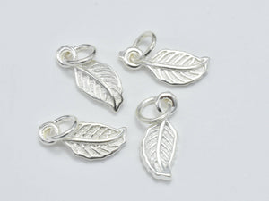 2pcs 925 Sterling Silver Charms, Leaf Charms, 14x6mm-BeadBasic