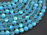 Matte Mystic Aura Quartz-Aqua Blue, 6mm (6.5mm) Round-BeadBasic