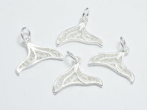 2pcs 925 Sterling Silver Charms, Whale Tail, Mermaid Tail, Silver Pendant, 18x13mm-BeadBasic