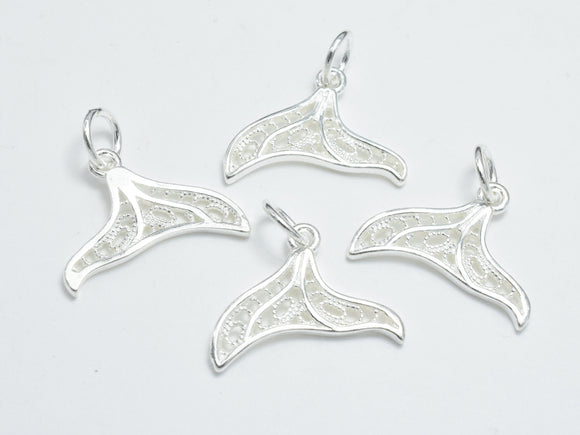 2pcs 925 Sterling Silver Charms, Whale Tail, Mermaid Tail, Silver Pendant, 18x13mm-BeadBasic