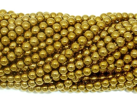Hematite Beads-Gold, 4mm Round Beads-BeadBasic