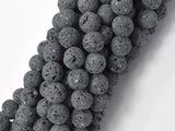 Unwaxed Black Gray Lava, 10mm (10.5mm) Round-BeadBasic