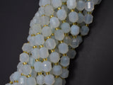 Blue Chalcedony Agate Beads, 8mm Faceted Prism Double Point Cut-BeadBasic