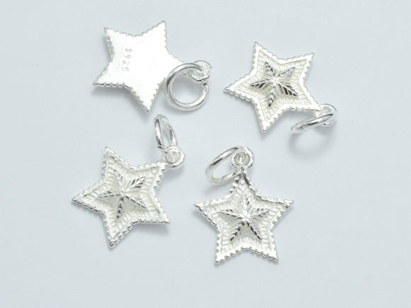 2pcs 925 Sterling Silver Charms, Star Charms, 12mm-BeadBasic