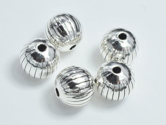 2pcs 925 Sterling Silver Beads-Antique Silver, 8mm Round, Spacer Beads-BeadBasic