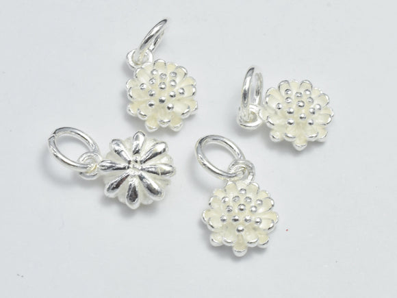 2pcs 925 Sterling Silver Charms, Flower Charms, 8mm-BeadBasic