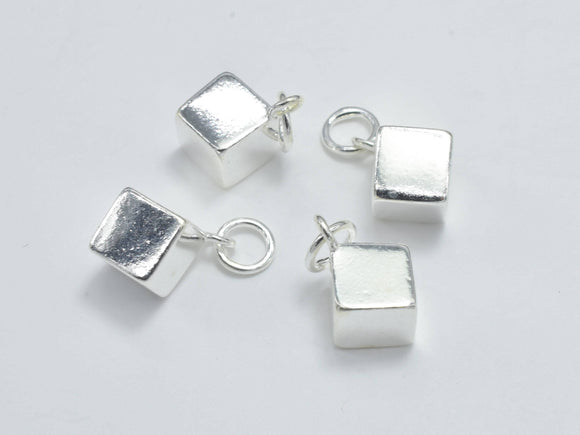 1pc 925 Sterling Silver Charms, Cube Charm, 6x6mm-BeadBasic