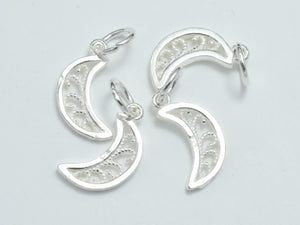 4pcs 925 Sterling Silver Charms, Moon Charm, 11x6.8mm-BeadBasic