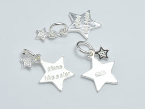 2sets 925 Sterling Silver Charms, Star Charm, Big Star 11mm, Small Star 4.6mm-BeadBasic