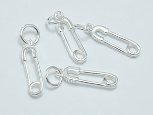 4pcs 925 Sterling Silver Charms, Safety Pin Charms, Brooch Pin Charms, 17x4.5mm-BeadBasic