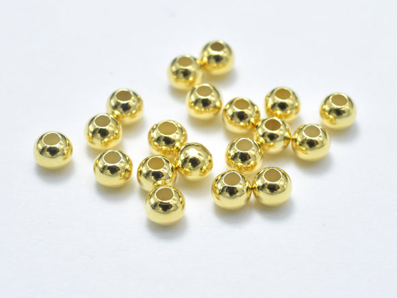30pcs 24K Gold Vermeil 3mm Round Beads, 925 Sterling Silver Beads-BeadBasic