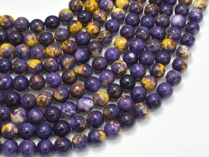 Rain Flower Stone, Purple, Yellow, 8mm Round Beads-BeadBasic