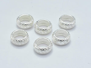 8pcs 925 Sterling Silver Beads, 6mm Rondelle Beads, Big Hole Spacer Beads, 6x2.5mm-BeadBasic