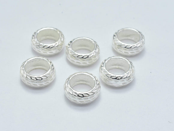8pcs 925 Sterling Silver Beads, 6mm Rondelle Beads, Big Hole Spacer Beads, 6x2.5mm-BeadBasic