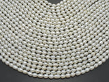 Fresh Water Pearl Beads-White, Approx. 5x7mm Rice Beads, 14.5 Inch-BeadBasic