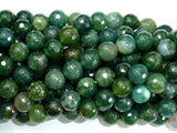 Moss Agate Beads, 8mm, Green, Faceted Round Beads-BeadBasic