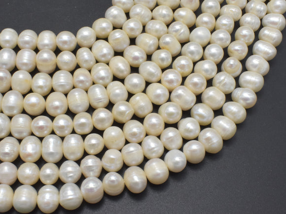 Fresh Water Pearl Beads-White, 7-8mm Potato Beads-BeadBasic