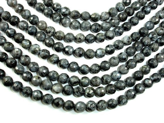 Black Labradorite, Larvikite, 8mm Faceted Round Beads, 14.5 Inch-BeadBasic