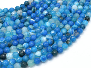 Banded Agate Beads, Striped Agate, Blue, 6mm Faceted Round-BeadBasic