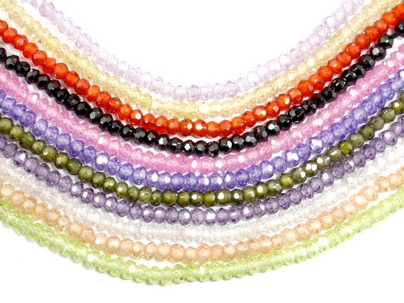 CZ beads, Faceted Rondelle, Approx 2 x 3 mm-BeadBasic